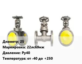 Вентиль стальной - клапан запорный 25 22лс69нж Ру40 от -40 до +250